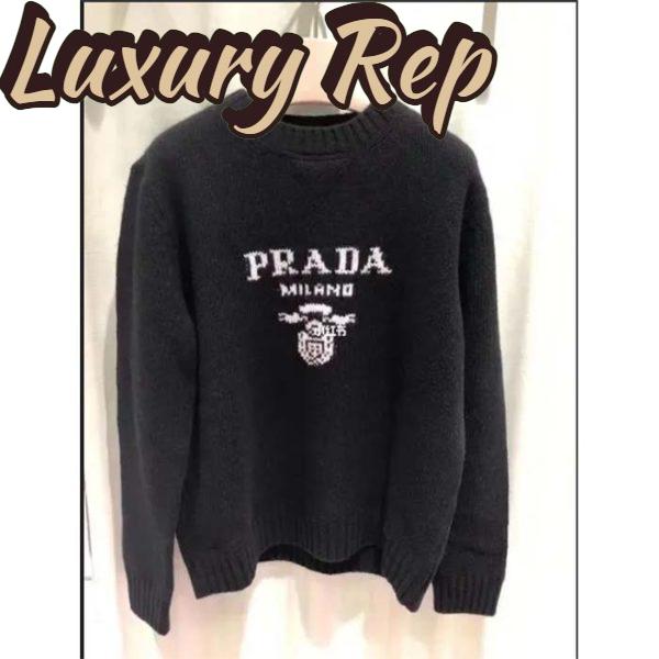 Replica Prada Men Cashmere Wool Prada Logo Crew-Neck Sweater Black Menswear Fit 6