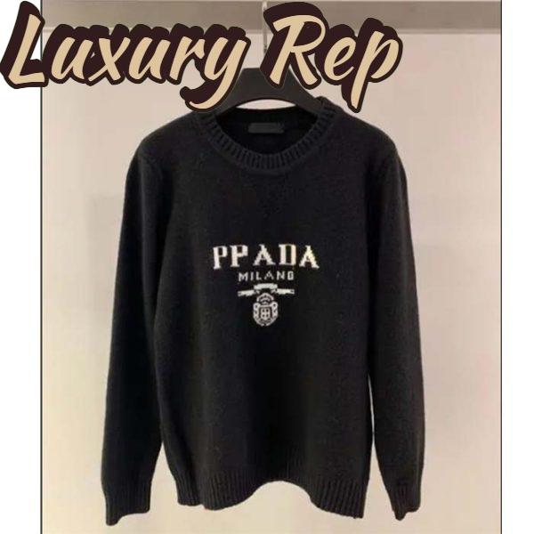 Replica Prada Men Cashmere Wool Prada Logo Crew-Neck Sweater Black Menswear Fit 7