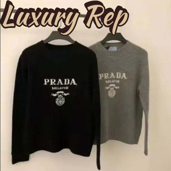 Replica Prada Men Cashmere Wool Prada Logo Crew-Neck Sweater Black Menswear Fit 8