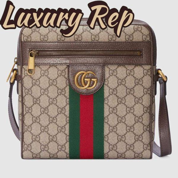 Replica Gucci GG Men Ophidia GG Small Messenger Bag in Beige/Ebony Soft GG Supreme Canvas