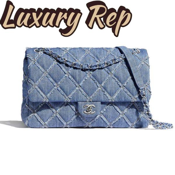 Replica Chanel Women Large Flap Bag Denim & Silver-Tone Metal-Blue 2