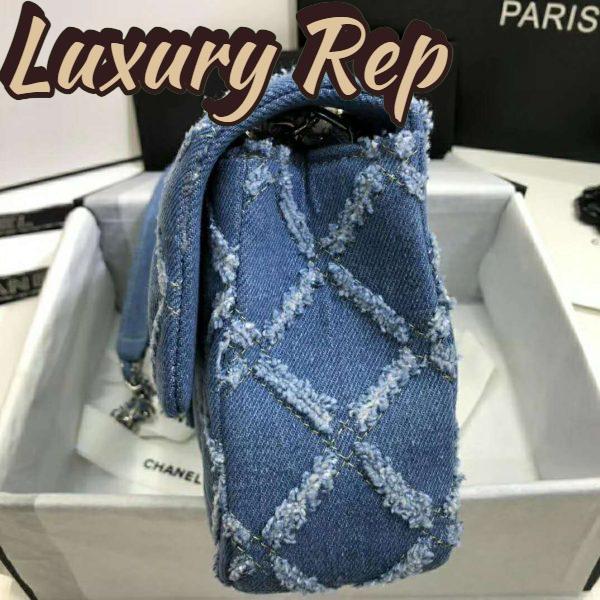 Replica Chanel Women Large Flap Bag Denim & Silver-Tone Metal-Blue 8