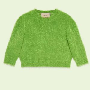 Replica Gucci Women GG Brushed Wool Knit Sweater Bright Green Long Sleeves Crewneck