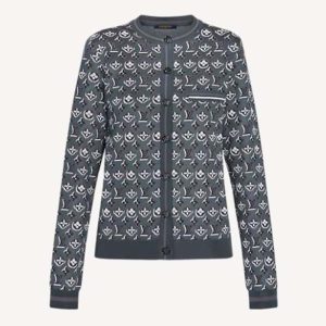 Replica Louis Vuitton LV Women Monogram Shadow Jacquard Cardigan Regular Fit Grey