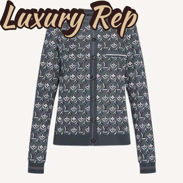 Replica Louis Vuitton LV Women Monogram Shadow Jacquard Cardigan Regular Fit Grey