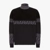 Replica Fendi Men Black Wool Sweater with High Collar and Long Sleeves
