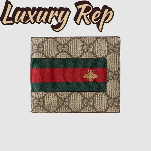 Replica Gucci GG Men Web GG Supreme Wallet in Beige/Ebony GG Supreme Canvas