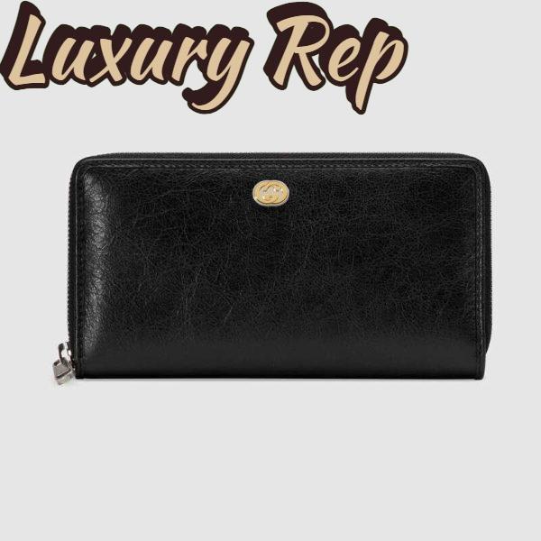 Replica Gucci GG Men Zip Around Wallet with Interlocking G in Black Soft Leather