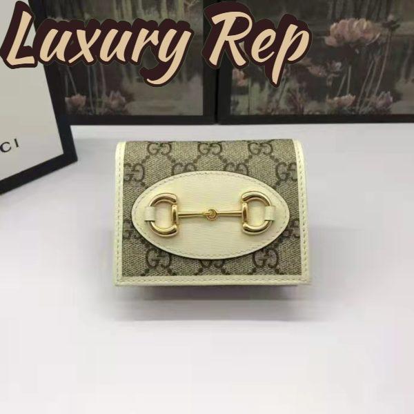Replica Gucci GG Unisex 1955 Horsebit Card Case Wallet Beige Ebony GG Supreme Canvas 3