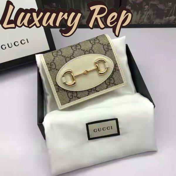 Replica Gucci GG Unisex 1955 Horsebit Card Case Wallet Beige Ebony GG Supreme Canvas 7