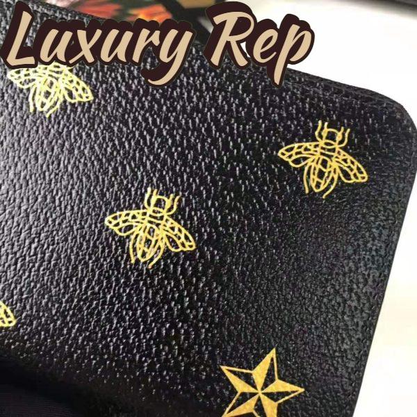 Replica Gucci GG Unisex Bee Star Leather Zip Around Wallet in Black Metal-Free Tanned Leather 10