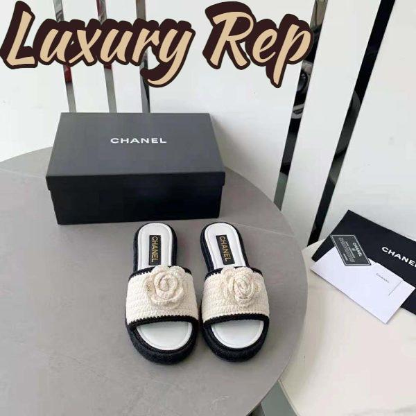 Replica Chanel Women Mules Crochet Ivory and Black 0.5 cm Heel-White