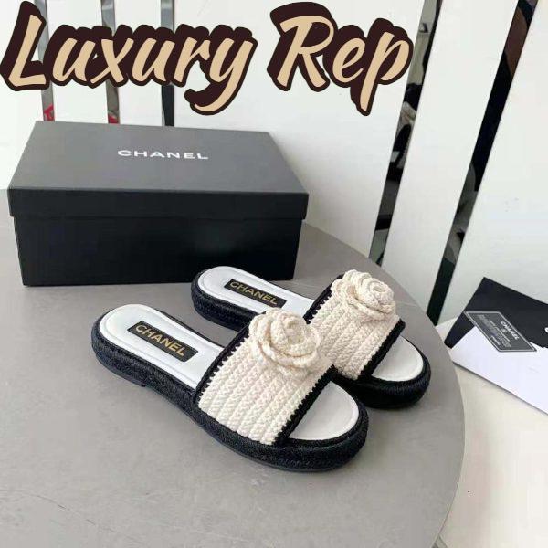 Replica Chanel Women Mules Crochet Ivory and Black 0.5 cm Heel-White 3