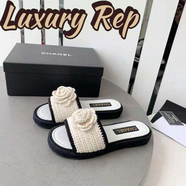 Replica Chanel Women Mules Crochet Ivory and Black 0.5 cm Heel-White 4