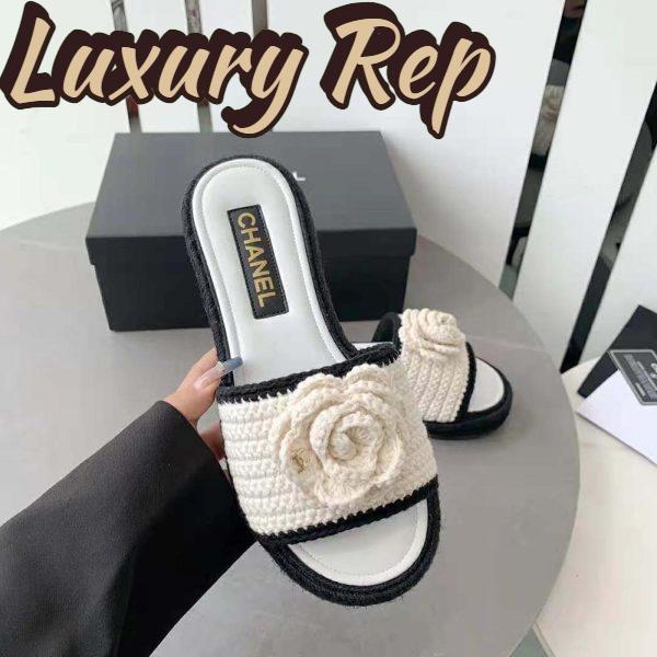 Replica Chanel Women Mules Crochet Ivory and Black 0.5 cm Heel-White 7