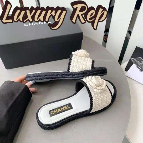 Replica Chanel Women Mules Crochet Ivory and Black 0.5 cm Heel-White 8