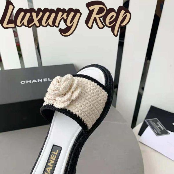 Replica Chanel Women Mules Crochet Ivory and Black 0.5 cm Heel-White 9