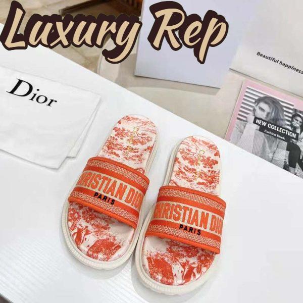 Replica Dior Women CD Dway Slide Bright Orange Toile De Jouy Embroidered Cotton 3