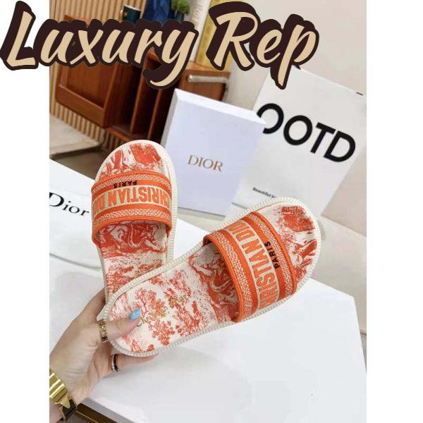 Replica Dior Women CD Dway Slide Bright Orange Toile De Jouy Embroidered Cotton 4