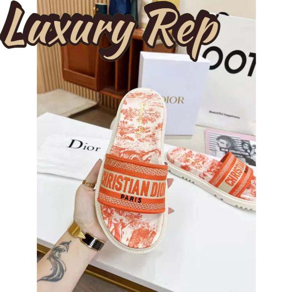 Replica Dior Women CD Dway Slide Bright Orange Toile De Jouy Embroidered Cotton 5