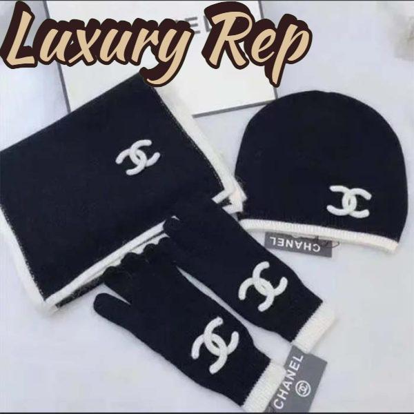 Replica Chanel Unisex CC A Set of Ahead Beanie Gloves Scarf White Black One Size 3