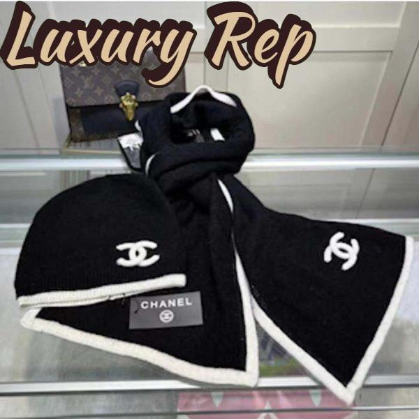 Replica Chanel Unisex CC A Set of Ahead Beanie Gloves Scarf White Black One Size 5