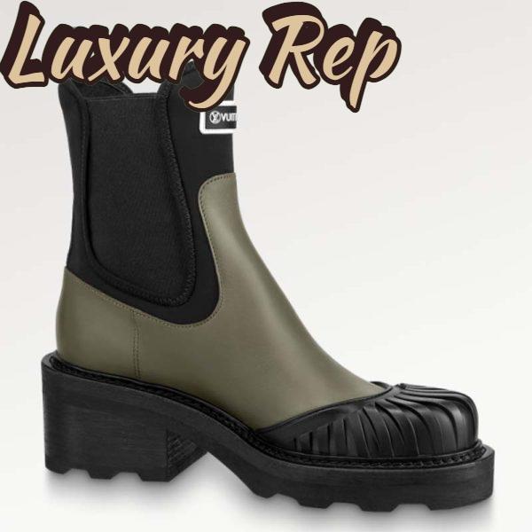 Replica Louis Vuitton Women Shoes LV Beaubourg Ankle Boot Khaki Green Calf Leather Neoprene