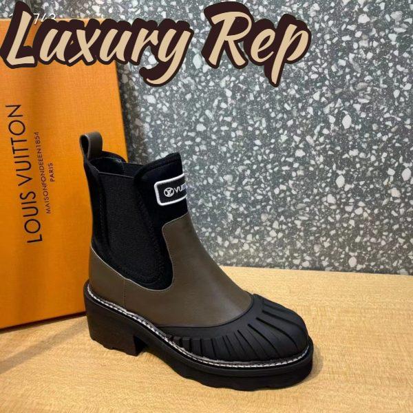 Replica Louis Vuitton Women Shoes LV Beaubourg Ankle Boot Khaki Green Calf Leather Neoprene 3