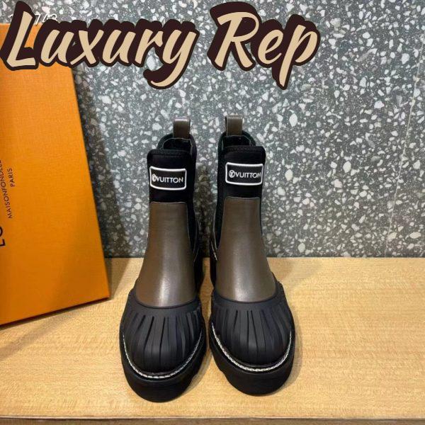 Replica Louis Vuitton Women Shoes LV Beaubourg Ankle Boot Khaki Green Calf Leather Neoprene 4