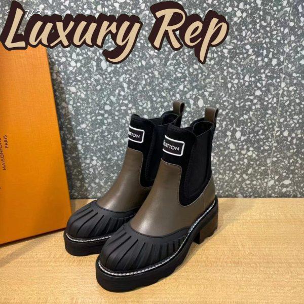 Replica Louis Vuitton Women Shoes LV Beaubourg Ankle Boot Khaki Green Calf Leather Neoprene 5