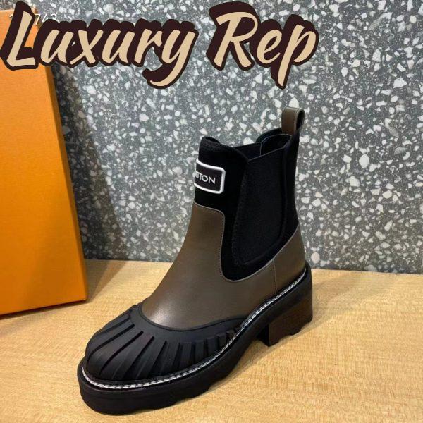 Replica Louis Vuitton Women Shoes LV Beaubourg Ankle Boot Khaki Green Calf Leather Neoprene 6