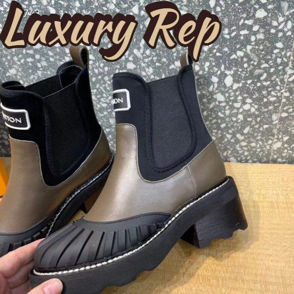 Replica Louis Vuitton Women Shoes LV Beaubourg Ankle Boot Khaki Green Calf Leather Neoprene 8