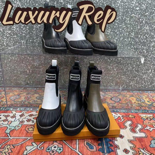 Replica Louis Vuitton Women Shoes LV Beaubourg Ankle Boot Khaki Green Calf Leather Neoprene 12