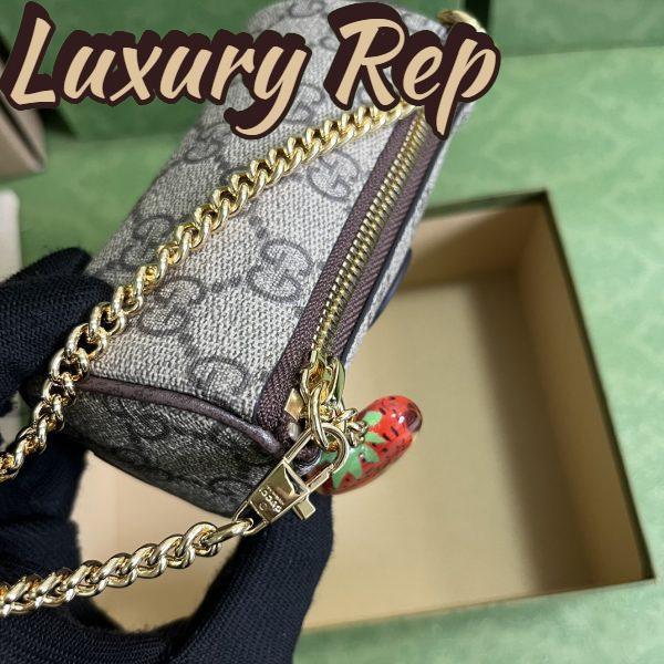 Replica Gucci GG Unisex Coin Purse Double G Strawberry Beige Ebony GG Supreme Canvas 9