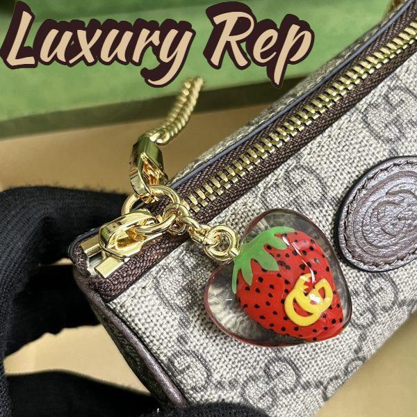 Replica Gucci GG Unisex Coin Purse Double G Strawberry Beige Ebony GG Supreme Canvas 10