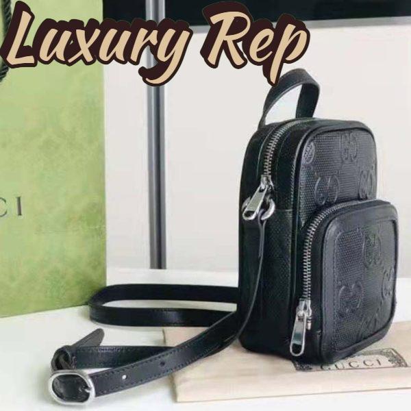 Replica Gucci GG Unisex Embossed Mini Bag Black Leather Cotton Linen 4