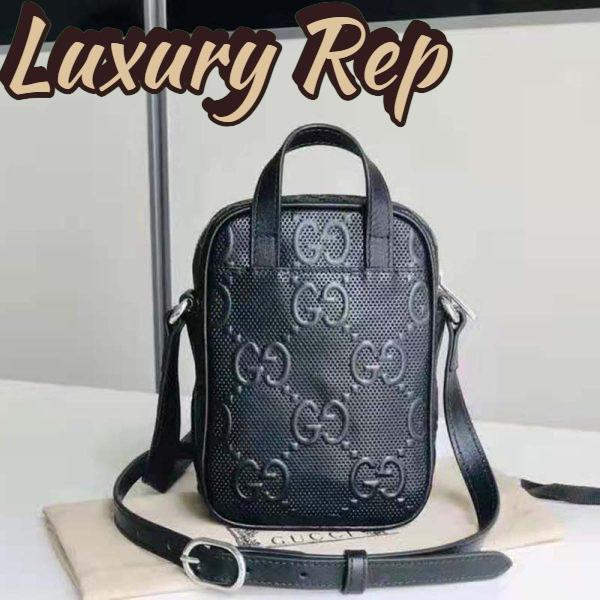 Replica Gucci GG Unisex Embossed Mini Bag Black Leather Cotton Linen 5