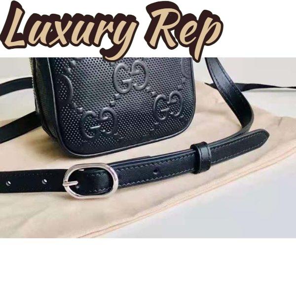 Replica Gucci GG Unisex Embossed Mini Bag Black Leather Cotton Linen 6
