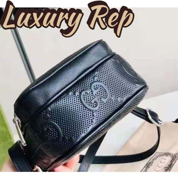 Replica Gucci GG Unisex Embossed Mini Bag Black Leather Cotton Linen 7