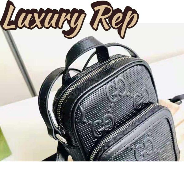 Replica Gucci GG Unisex Embossed Mini Bag Black Leather Cotton Linen 8