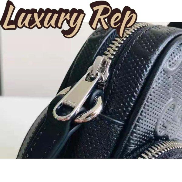 Replica Gucci GG Unisex Embossed Mini Bag Black Leather Cotton Linen 9