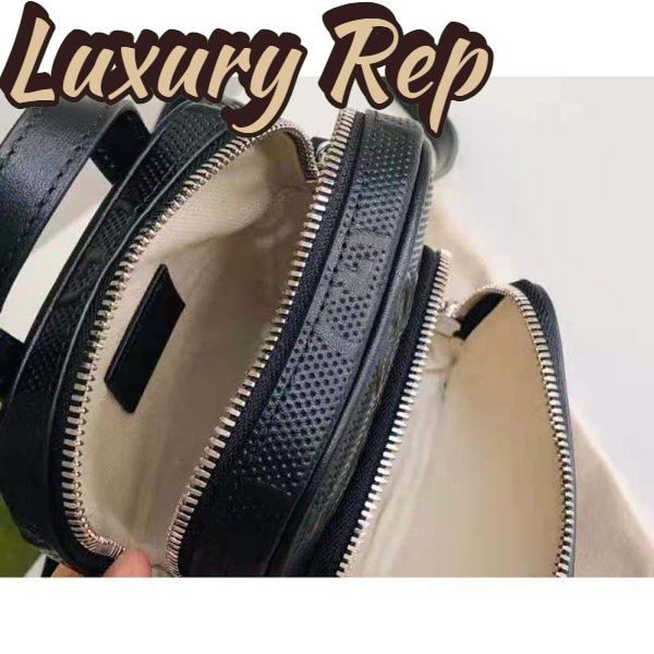 Replica Gucci GG Unisex Embossed Mini Bag Black Leather Cotton Linen 10
