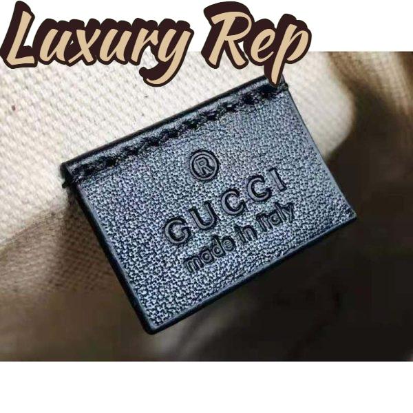 Replica Gucci GG Unisex Embossed Mini Bag Black Leather Cotton Linen 11