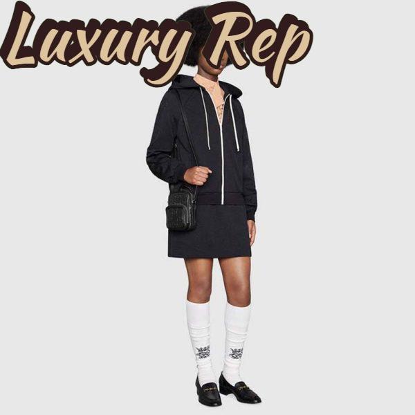 Replica Gucci GG Unisex Embossed Mini Bag Black Leather Cotton Linen 13