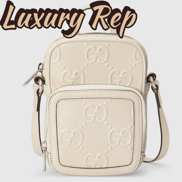 Replica Gucci GG Unisex Embossed Mini Bag White Leather Cotton Linen