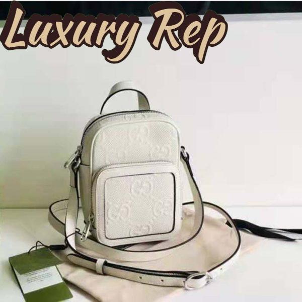 Replica Gucci GG Unisex Embossed Mini Bag White Leather Cotton Linen 3