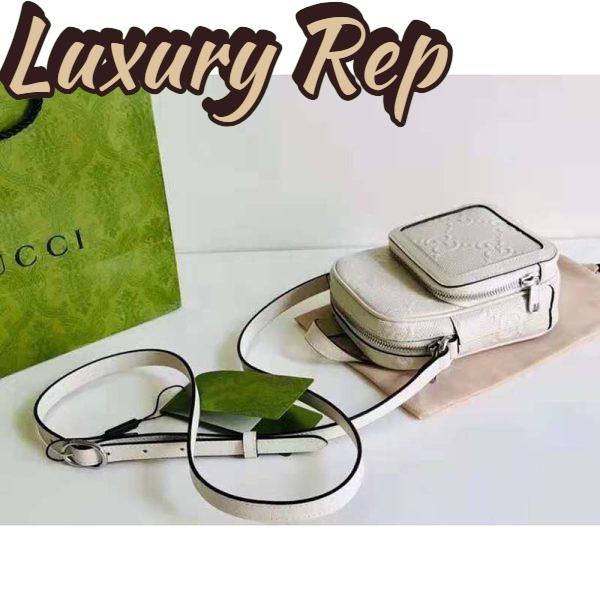 Replica Gucci GG Unisex Embossed Mini Bag White Leather Cotton Linen 5