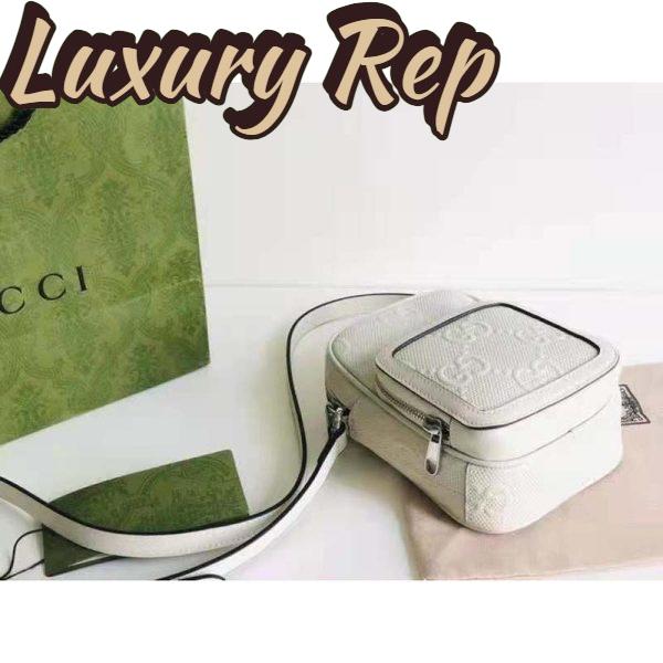 Replica Gucci GG Unisex Embossed Mini Bag White Leather Cotton Linen 6