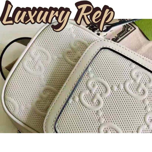 Replica Gucci GG Unisex Embossed Mini Bag White Leather Cotton Linen 9