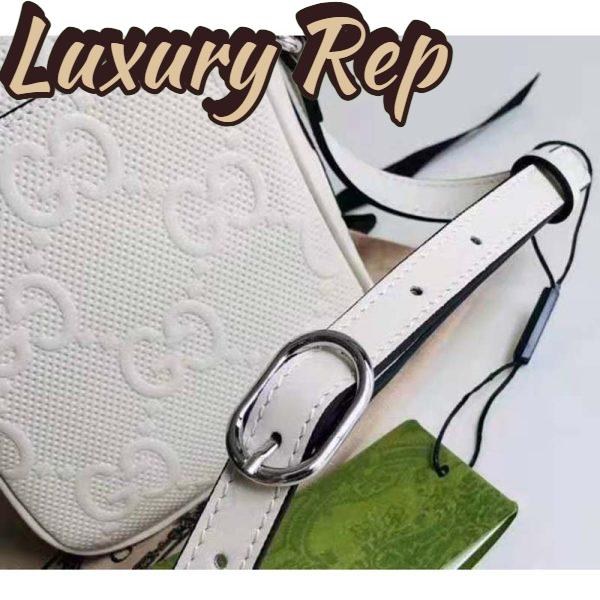 Replica Gucci GG Unisex Embossed Mini Bag White Leather Cotton Linen 11